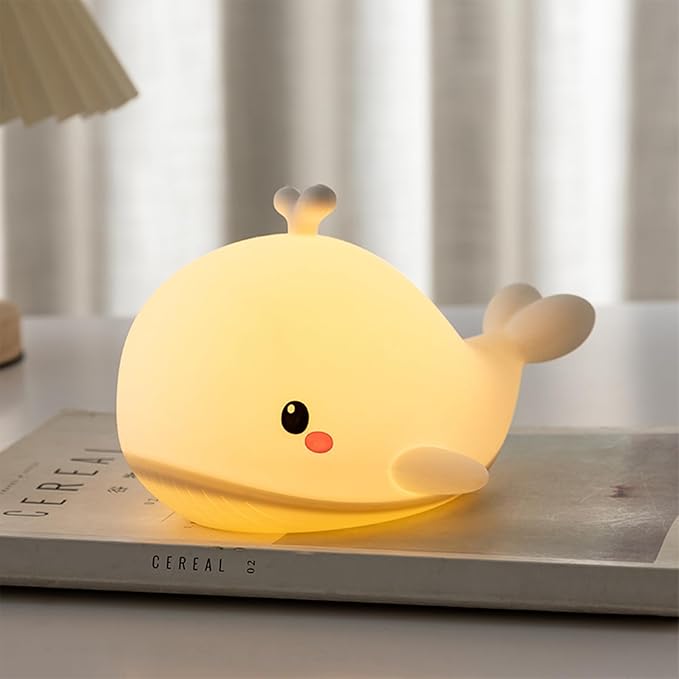 AVEKI Baby Whale Night Light, Soft Silicone Ocean Animal Light for Nursery, 3 Levels Brightness Portable Touch Bedside Lamp, Rechargeable Kid Nightlight Whale Gifts for Ocean Buddies