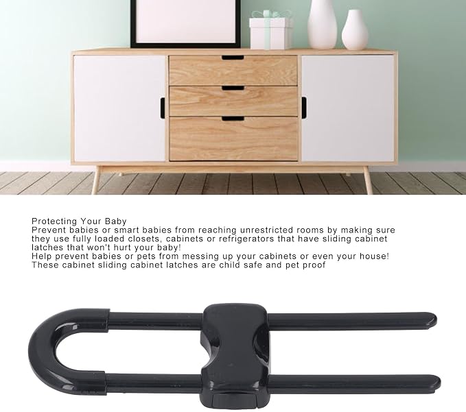 5 Packs Sliding Cabinet Locks, Baby Proofing Adjustable U Shaped Child Safety Cabinet Locks, Multifunctional Childproof Latches for Handles Knobs Drawers Closet Cupboard (Black)
