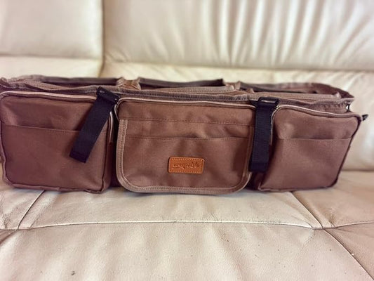 Double Stroller Organizer, Double Stroller Caddy Compatible with Bob Duallie, Baby Jogger City Mini GT2, Jeep - Universal Stroller Accessories with Cup Holders (mocha brown)