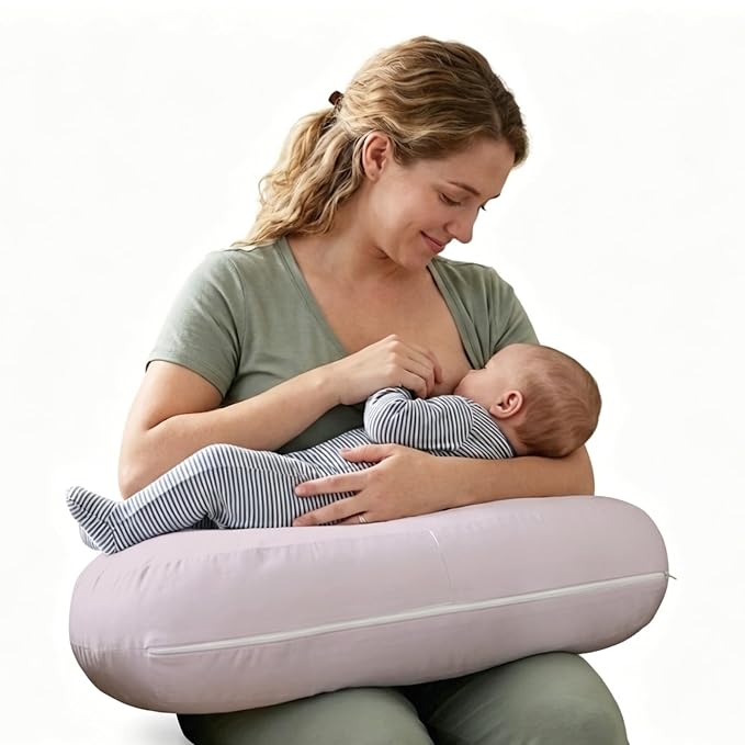 Plushii U-Shaped Nursing Pillow with Washable Cover,Blush | Ergonomic U-shaped breastfeeding support pillow for mom and baby, featuring a soft, breathable and washable cover