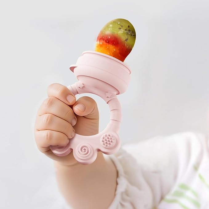 2 Pack Baby Fruit Food Feeder+Breastmilk Popsicle Molds,Baby Teethers,BPA Free,2mm Fine Holes to Prevent Choking,Perfect for Teething Relief & Infant Solid Food Introduction,3 M+（ Mauve Pink, Cream）