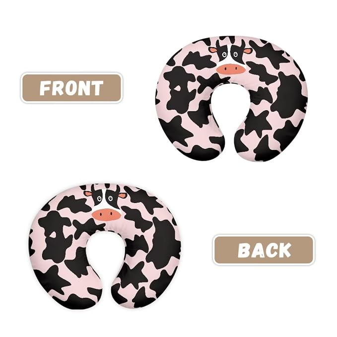 Forchrinse Pink Cow Nursing Pillow Cover for Girls Pink Nursing Pillow Slipcover for Breastfeeding Moms