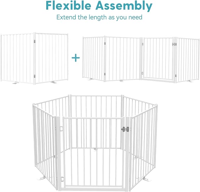 No Pawblems Free Standing Dog Gate, 30" Tall Foldable Dog Fence for Indoor, Up to 52 Inch Extra Wide Puppy Gate Extension for Stairs, Hallways, Doorways, Deck, Yard (White, 2 Panels)