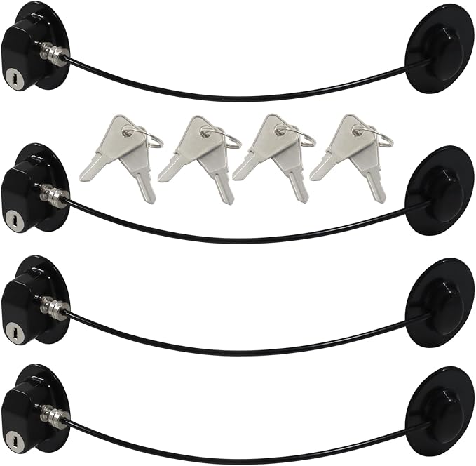 Refrigerator Lock, 4 Pack Child Safety Lock Set, ABS Plastic Construction with Strong Adhesive, Secure Fastening for Fridge, Cabinet, Drawer and Toilet Seat, Black