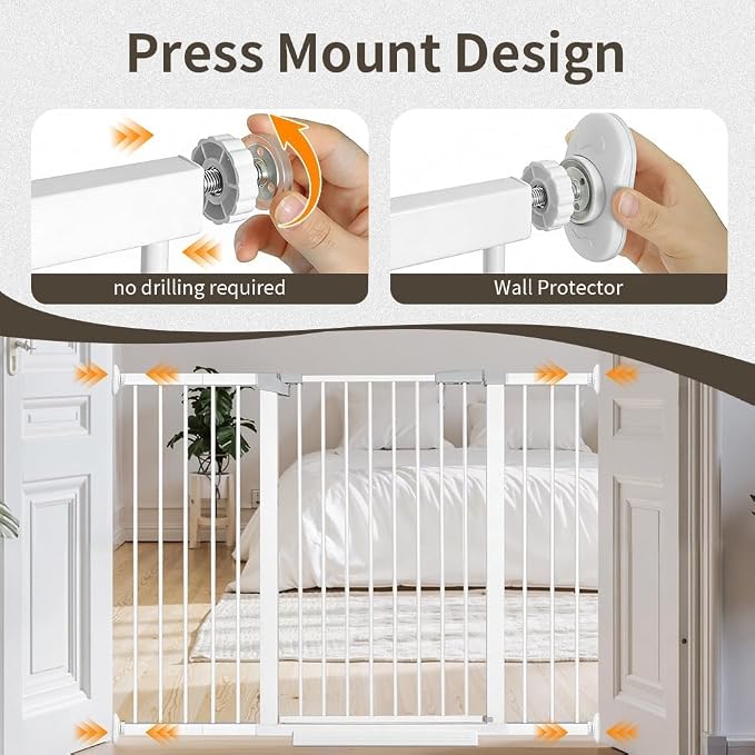 Extra Wide Dog Gate for Doorways Hallways 71.2"-76.7", 30 in Tall Baby Gates with Door No Drill, Auto Close Child Safety Gate for Pet Kid Doggie Cat Proof, Large Long Dog Barrier Indoor House, White