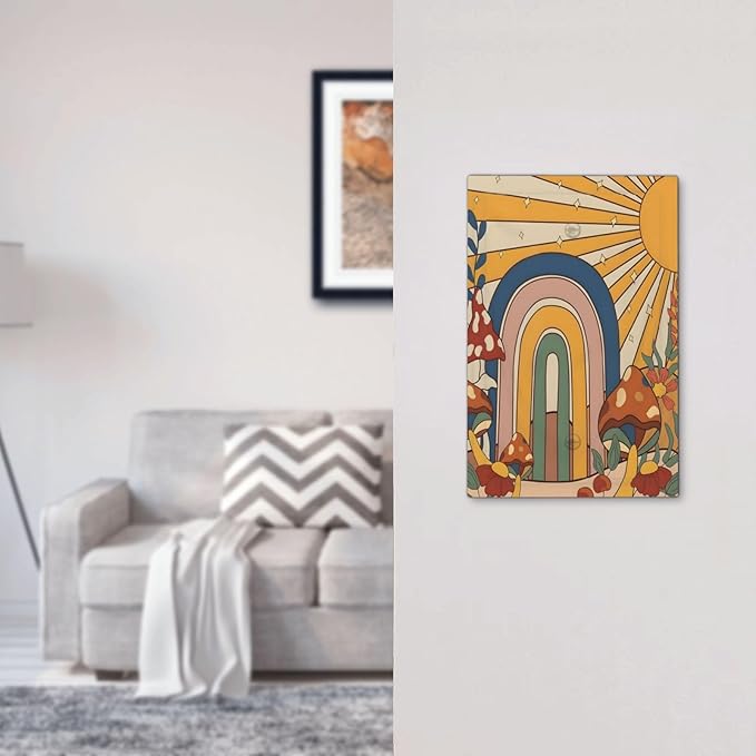 Boho Sun Rainbow Mushroom Hippie Vintage Floral Light Switch Cover Plate 1 Gang No Device Blank Electrical Wall Plates Faceplate Decorative Switch Plate Covers for Kids Room Nursery Decor