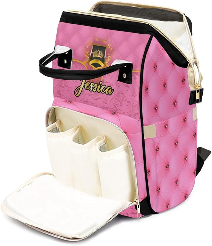 Custom Diaper Bag with Name Personalized Multifunctional Mommy Backpack for Shoulders Outdoor Backpack for Newborn Baby Crown-Thermal Pockets Nursing Bags