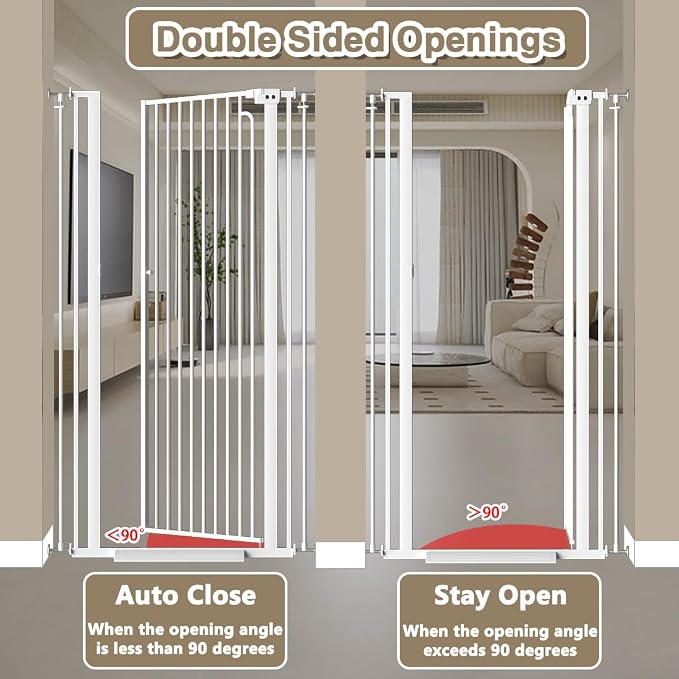 57" Extra Tall Cat Gate for Doorways, 29.5"-33.4" Tall Pet Gates for Cats Walk Through, Auto Close High Baby Gates with Door, Child Safety Gate Indoor Stairs, Cat Proof Gate for Dogs, White