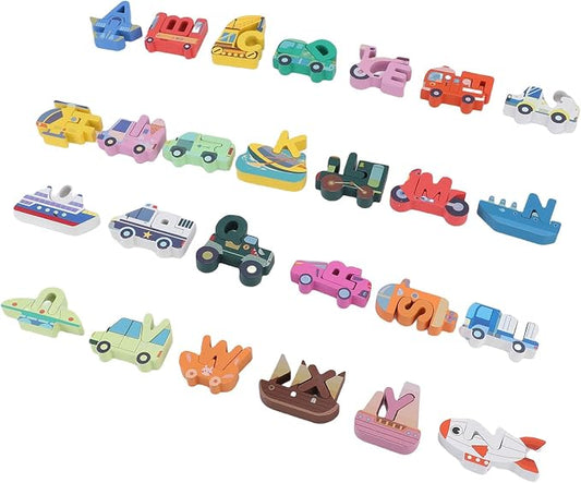 Wooden Traffic Alphabet Puzzle Educational 3D ABC Peg Puzzles for Toddlers, Safe Wood Material for Kids 3 Years and Older