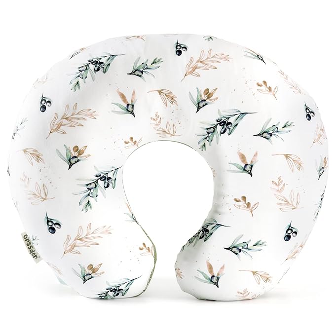 GRSSDER Nursing Pillow Cover Stretchy Minky Removable Nursing Covers for Breastfeeding Pillows, Ultra Soft Comfortable Slipcover for Baby Boy and Girls, Watercolor Olive Pattern