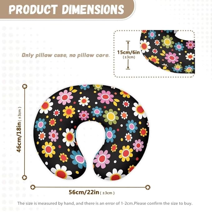 Durable Nursing Pillow Case for Baby Boy Girl，Removable Soft Breastfeeding Pillow Slipcover,Cute Color Hippie Florals (Cover Only)