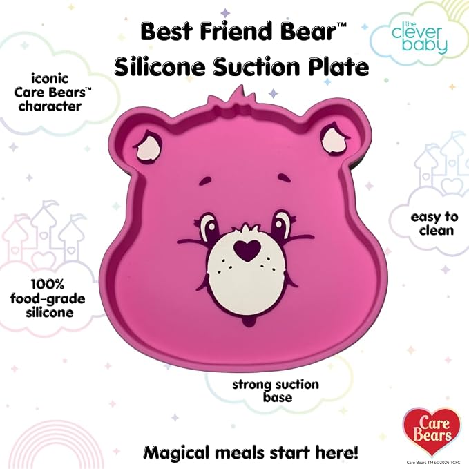 Care Bears Best Friend Bear Silicone Suction Plate BPA-Free Food-Grade Silicone Baby Plate | Strong Suction for Babies & Toddlers | Dishwasher Safe | Baby-Led Weaning