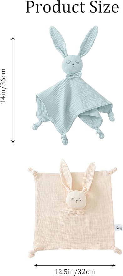 TADO MUSLIN Organic Cotton Baby Lovey Security Blanket, 2-Pack Bunny and Lion Stuffed Animal Comforter Blankie for Newborn, Infant, Toddler 0-3 Years - Machine Washable (12.5in)