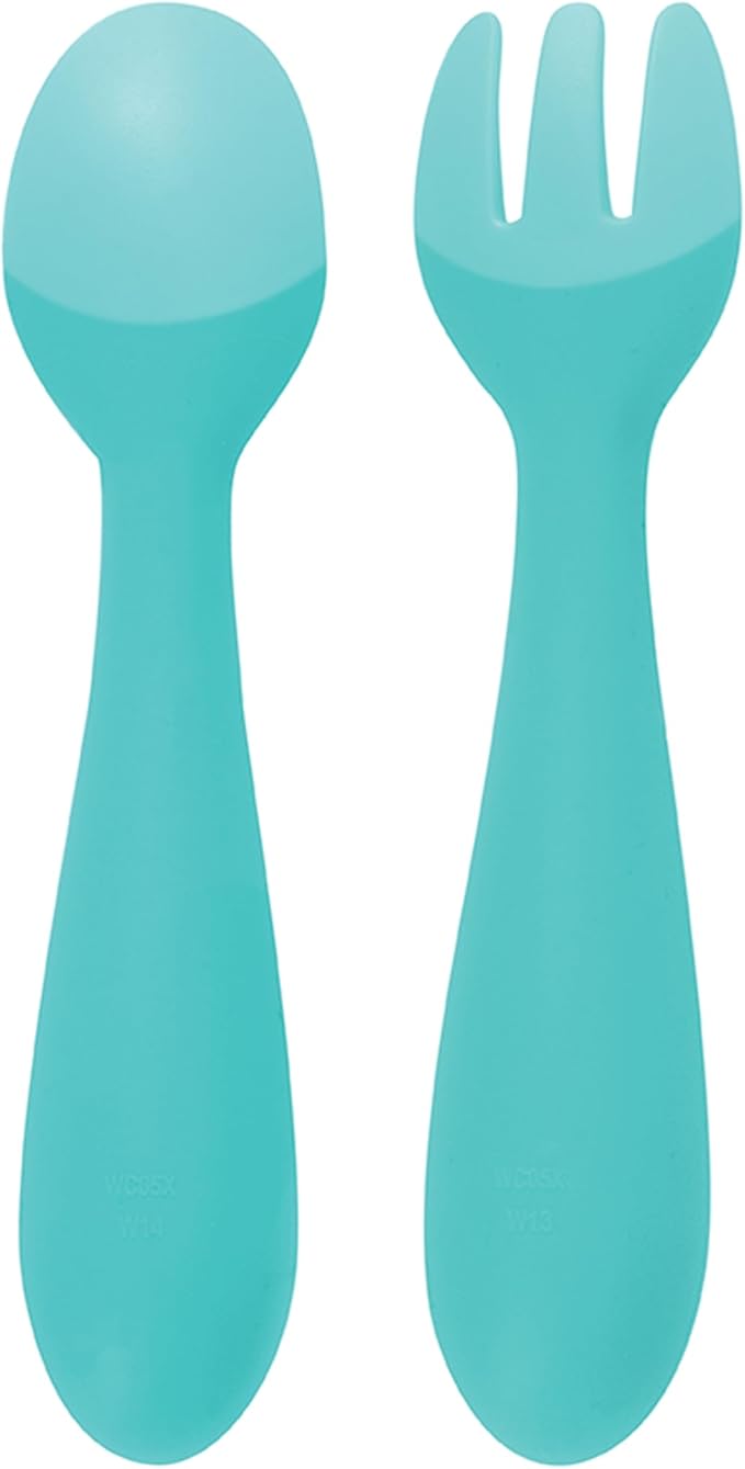 Nuby Silicone Easy Grip Fork & Spoon Set, 12+m in Aqua