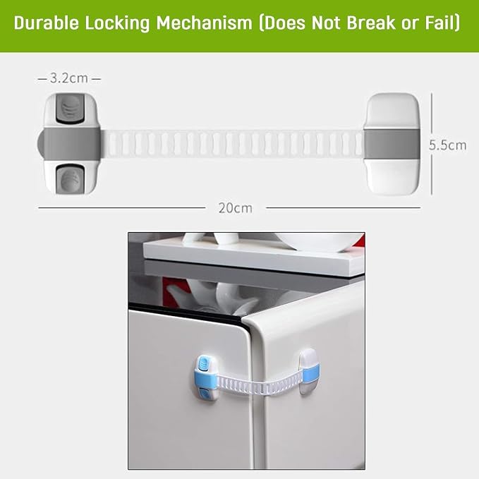 Multi-Purpose Child Safety Lock, Adjustable Length, for Cabinets, Refrigerator, Toilet, White (Pack of 12)