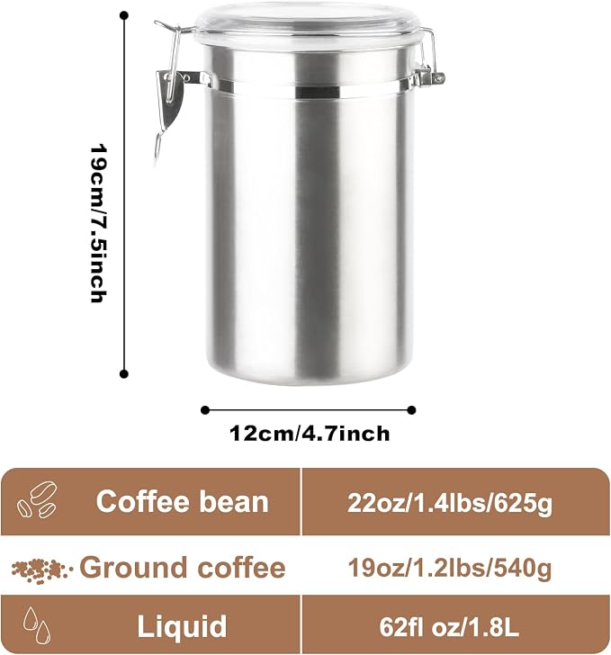 Walktosun Stainless Steel Food Container with Clear Lids Airtight Container Stackable Small Canisters Kitchen Pantry Storage for Cereal, Snacks, Candy, Herbs, Spices, Sugar, Tea (1.8L Silver-2)