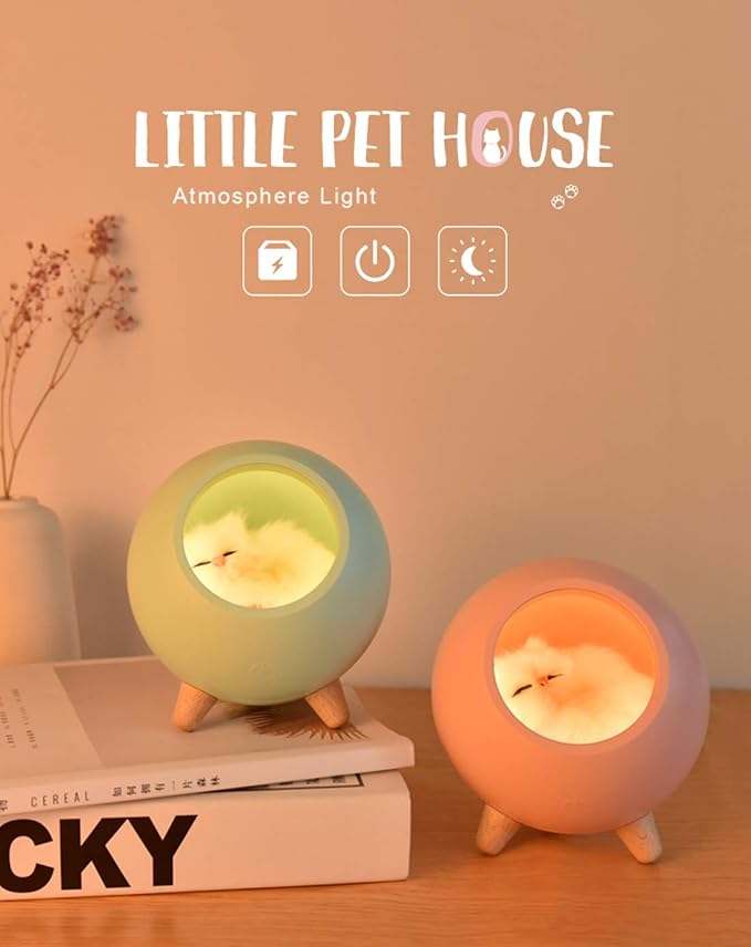 Fantasee Creative Little Cat Pet House Night Light Kitten Bedside Sleeping Nursery Light USB Rechargeable Touch Dimmable Atmosphere Light for Baby Child Birthday Party Gift Home Decor (Pink)