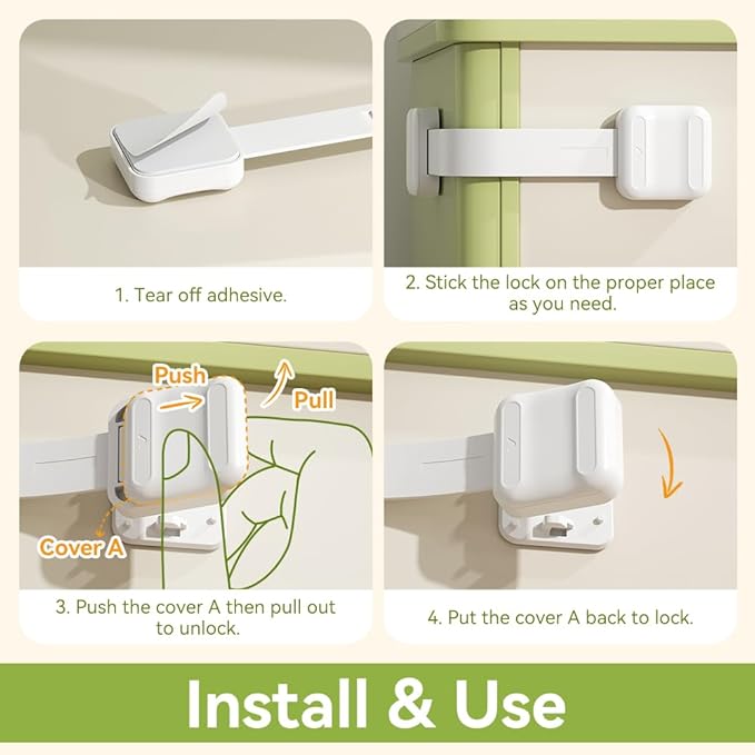SAFELON 5 PCS Adjustable Cupboards Straps Locks, Baby Safety Drawer Locks, Childproof Locks for Cabinets, Ovens,Toilets, Fridges, Cupboard, No Drilling (White)