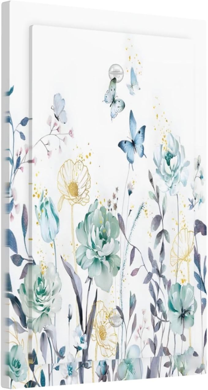 Romantic Floral Butterfly Leaf Flower Golden Pollen Light Switch Cover Plate 1 Gang No Device Blank Electrical Wall Plates Faceplate Decorative Switch Plate Covers for Bedroom Living Room Decor
