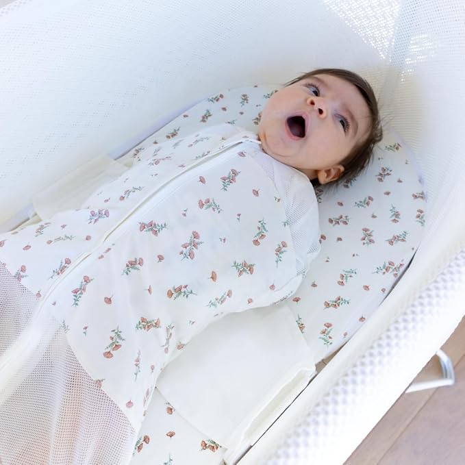Happiest Baby SNOO Sleep Sack - 100% Organic Cotton Baby Swaddle Blanket - Doctor Designed Promotes Healthy Hip Development (Ivory Wildflowers, Small)