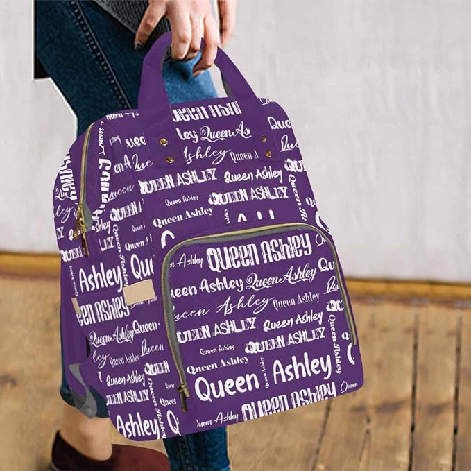 InterestPrint Personalized Name Diaper Bag - Customized Funny White Font Purple Nursing Backpack With Name - Laptop Daypack Travel Bag for Mom Mother Men