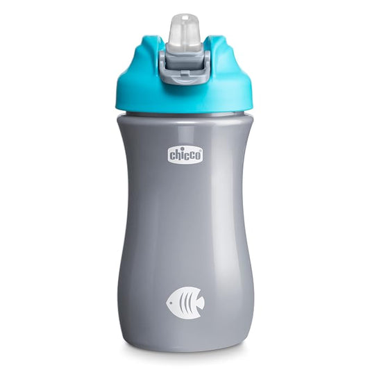 Chicco Soft Spout Sippy Cup 18+ Months, 12oz Toddler Water Bottle with No-Spill Design, Easy-Grip Handle, BPA Free, Teal/Silver