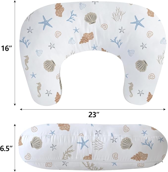 Little Grape Land Nursing Pillow for Breastfeeding, Ergonomic Feeding Pillow with Removable Cover, Baby Feeding Pillow with Hidden Zipper Guard and Supportive Breathable Filling, Shell, Upgraded