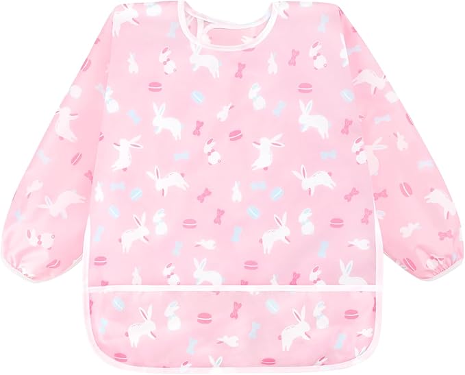 Accmor 5 Pack Long Sleeve Bibs, Baby Smock Waterproof Sleeved Bib Smock for Baby Toddler 6-36 Months