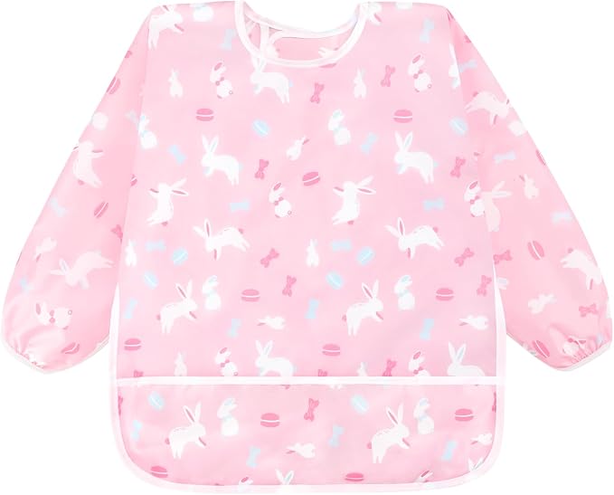 Accmor 4 Pack Long Sleeve Bibs, Baby Smock Waterproof Sleeved Bib Smock for Baby Toddler 6-36 Months