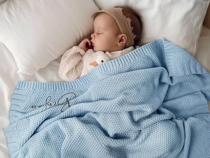 MDPrints Global Honestchi Embroidered Baby Blanket, Custom Name Blanket for Toddler, Personalized Knit Blankets for Boys and Girls, Stroller Blanket (Pastel 115)