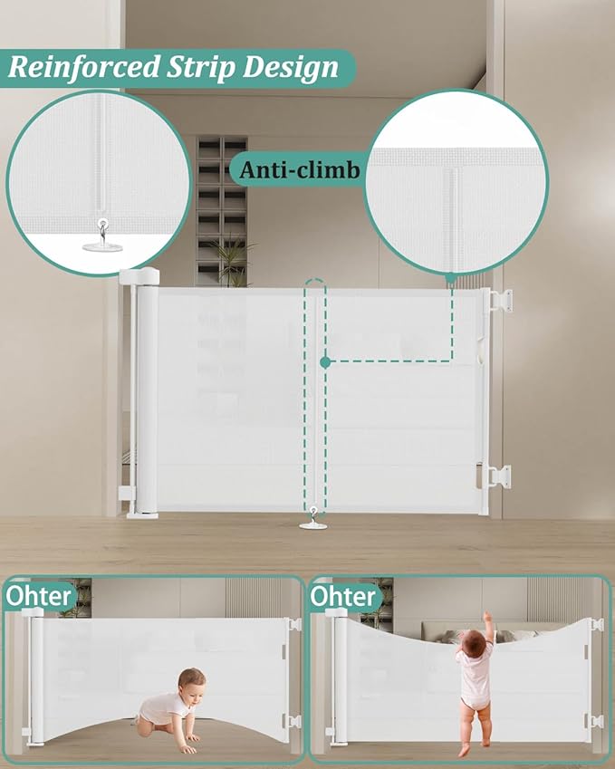 Miumoon 59 inch Retractable Baby Gates 42 inch Tall, Retractable Gate with Reinforced Strip Design to Prevent Crawling Through, 5 FT Retractable Dog Gate for Stairs, Doorways, Hallways, Indoor/Outdoor