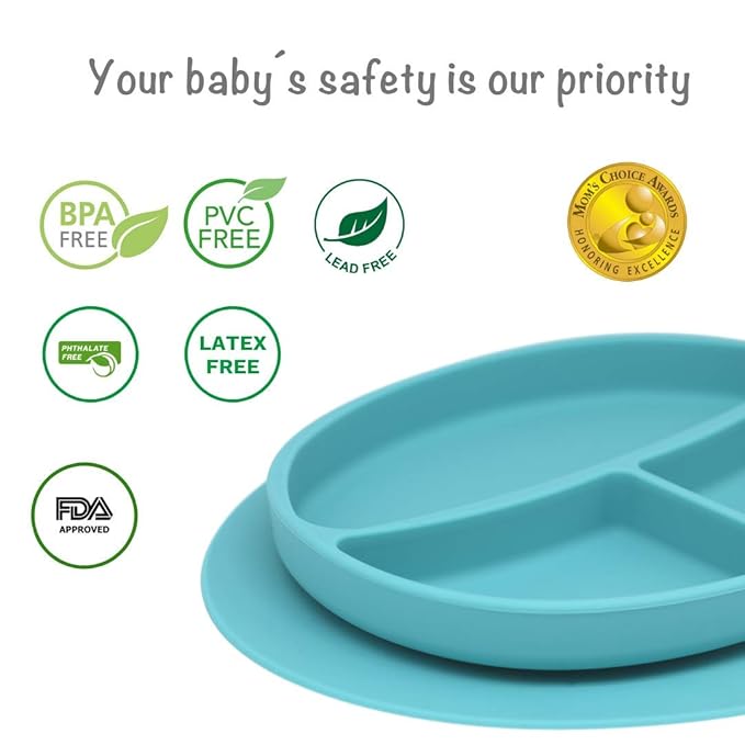 Silicone Suction Plate for Babies and Toddlers - Unbreakable, First Stage, Non-Toxic, BPA-Free, Turquoise