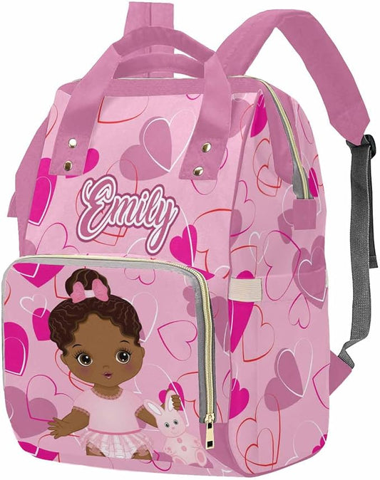 M YESCUSTOM Custom Name Diaper Bag with Cute American Princess for,Personalized Nylon Waterproof Mommy Travel Backpack with Multi Pocket & Large Capacity Nursing Bags for Women/Mom/Wife