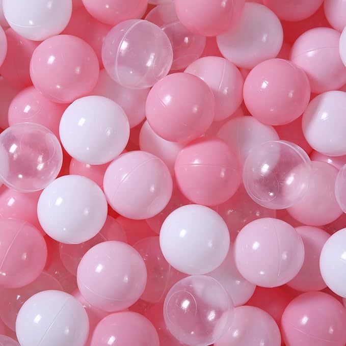 GOGOSO Ball Pit Balls for Toddler, Baby Plastic Playballs Kids Soft Pastel Pelotas Non-Toxic BPA-Free 2pink+White+Clear 100 Balls
