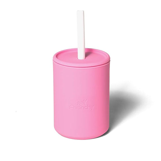 Avanchy Silicone Training Sippy Cup with Straw Lid ??Tiny Cup for Babies 6+ Months to Toddlers 1 Year Old ??5 oz Infant Water Cup for Baby Led Weaning, Pink