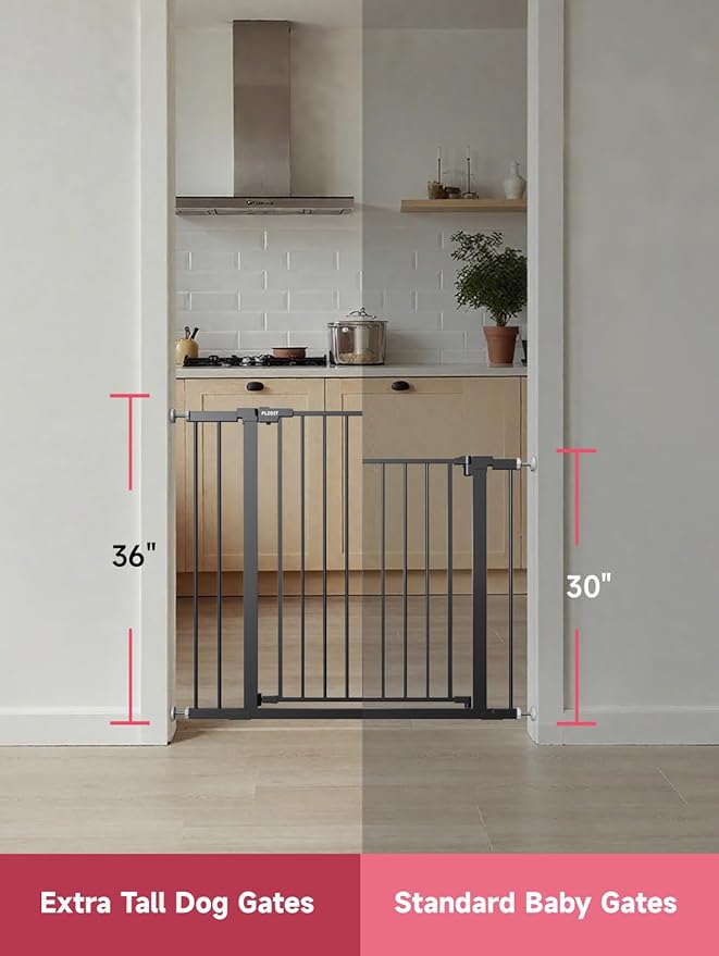 36" Extra Tall Baby Gate for Stairs, 29.5-40.5" Wide Dog Gate for Doorways, Walk Thru Auto Close Metal Pet Gate for The House, Stairs and Doorways, Child Gate Pressure Mounted Dog Gate Indoor - Black