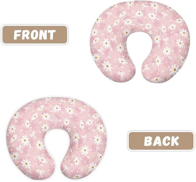 Nursing Pillow Cover, Soft Removable Cover for Breastfeeding Pillows, Crescent-Shaped Breastfeeding Pillow Case for 0-8 Months - Daisy