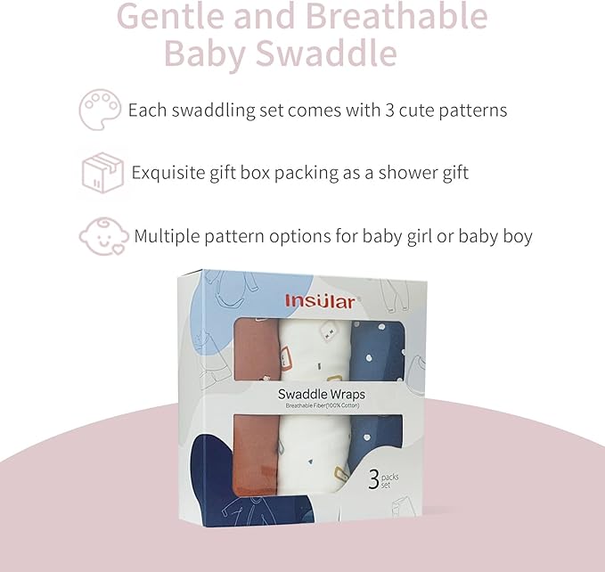 insular Baby Swaddle Wrap, Swaddle Blanket for Newborn and Infant, Adjustable Swaddling Set for Boy and Girl, Soft Cotton Baby Sleep Sack 3 Pack, Orange Car, Medium(3-6 Month)