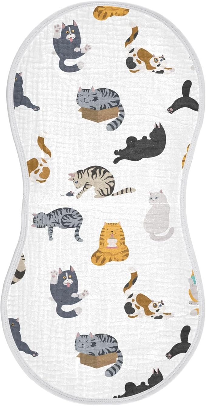 vvfelixl Baby Burp Cloths Cartoon Cat Baby Newborn Cotton Burping Cloths Set Baby Washcloths 4 Pack