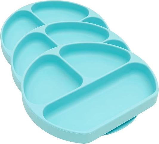 Bumkins Silicone Grip Dish, Suction Plate, Divided Plate, Baby Toddler Plate, BPA Free, Microwave Dishwasher Safe, Blue-GD, 1 Count (Pack of 3)