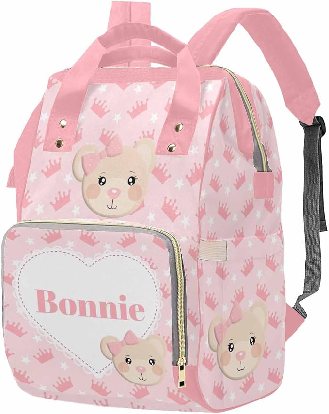 M YESCUSTOM Personalized Pink Crown Print Diaper Bag Custom Multi Function Name Mommy Bag Customized Gift for Mothers Day Fathers Day (Pink)