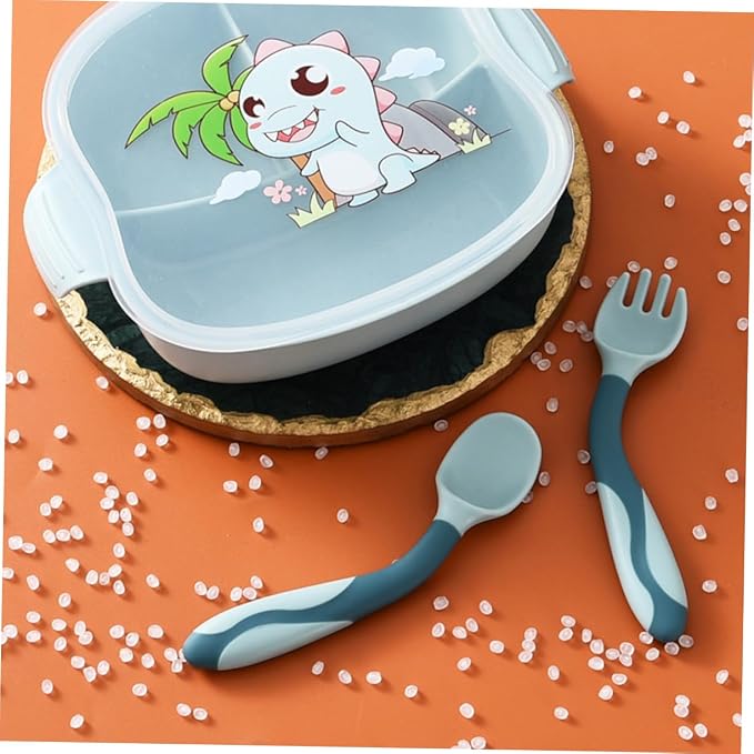 2 Sets Utensils Silicone Soft Spoons and Forks Flexible Training Tableware for Portable Lightweight Safe for Dining