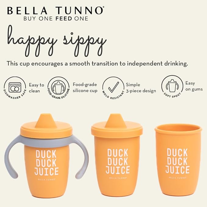 Bella Tunno Happy Sippy Cup - Transition Sippy Cups for Baby 6 Months and Older with Removable Handles and Non-Toxic, BPA Free Silicone, Hello Sunshine, 8 oz