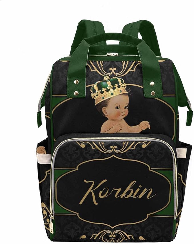 M YESCUSTOM Customized Diaper Bag Backpack with Name Personalized Mommy Bag for Mom Dad Unisex Multi Function Baby Bag (Green)