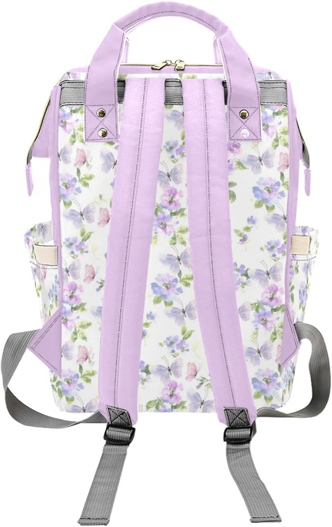 Personalized Diaper Bag Customized Floral Purple Butterfly Waterproof Nursing Bags Custom Mommy Daypack with Name for Travel Outside Daily Use