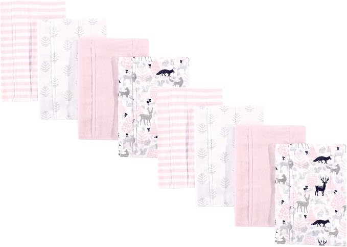 Hudson Baby Cotton Poly Flannel Burp Cloths Multipack, Linocut Woodland Girl 8-Pack, One Size