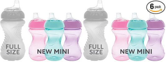 Nuby No Spill 6oz/180ml Mini Gripper Soft Silicone Spout Cup, 6 Pack, Girls, 6m+