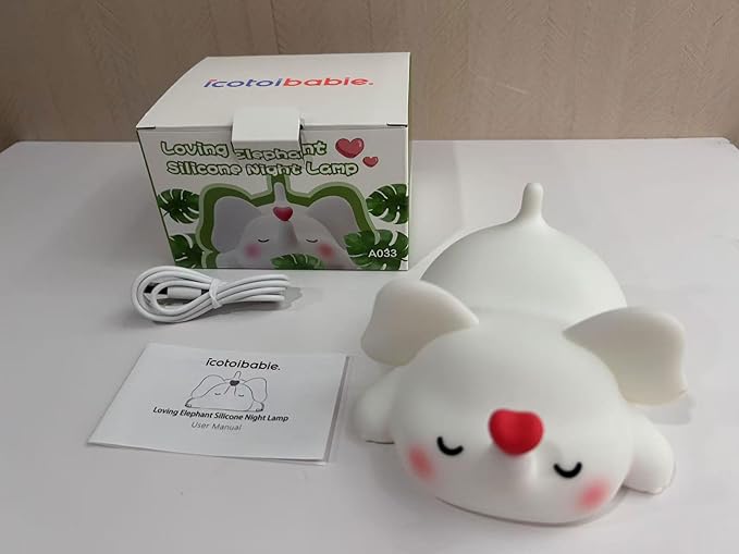 Cute Love Elephant Night Light For Kids, LED Squishy Nursery Lamp Warm Brightness For Breastfeeding , 3 Level Dimmable Soft Nightlight For Room Decor, Rechargeable Lamp Funny White Elephant Gifts