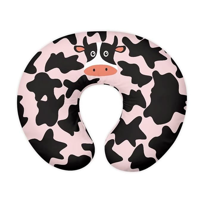 Forchrinse Pink Cow Nursing Pillow Cover for Girls Pink Nursing Pillow Slipcover for Breastfeeding Moms