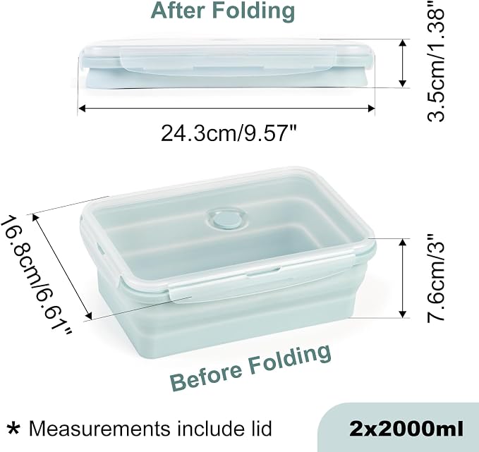 Extra Large Collapsible Silicone Food Storage Containers With Lids & Air Vent, 2 Pack 2000ml/68oz, Kitchen Stacking Marinade Container for Camping, Dishwasher, Microwave, Freezer Safe, BPA Free